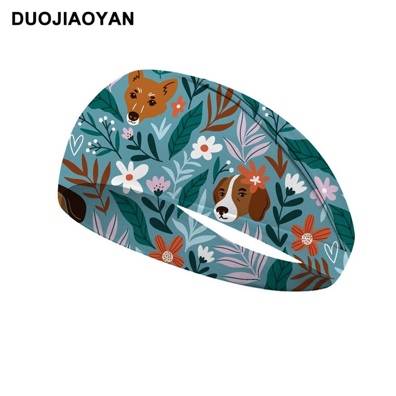Wholesale cartoon pattern cat and dog animal elastic wide sports hair band hair accessories
